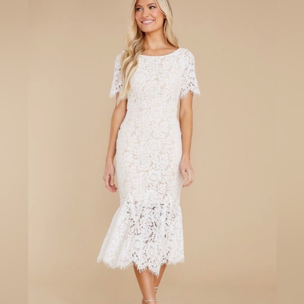 Elegant White Lace Midi Dress
